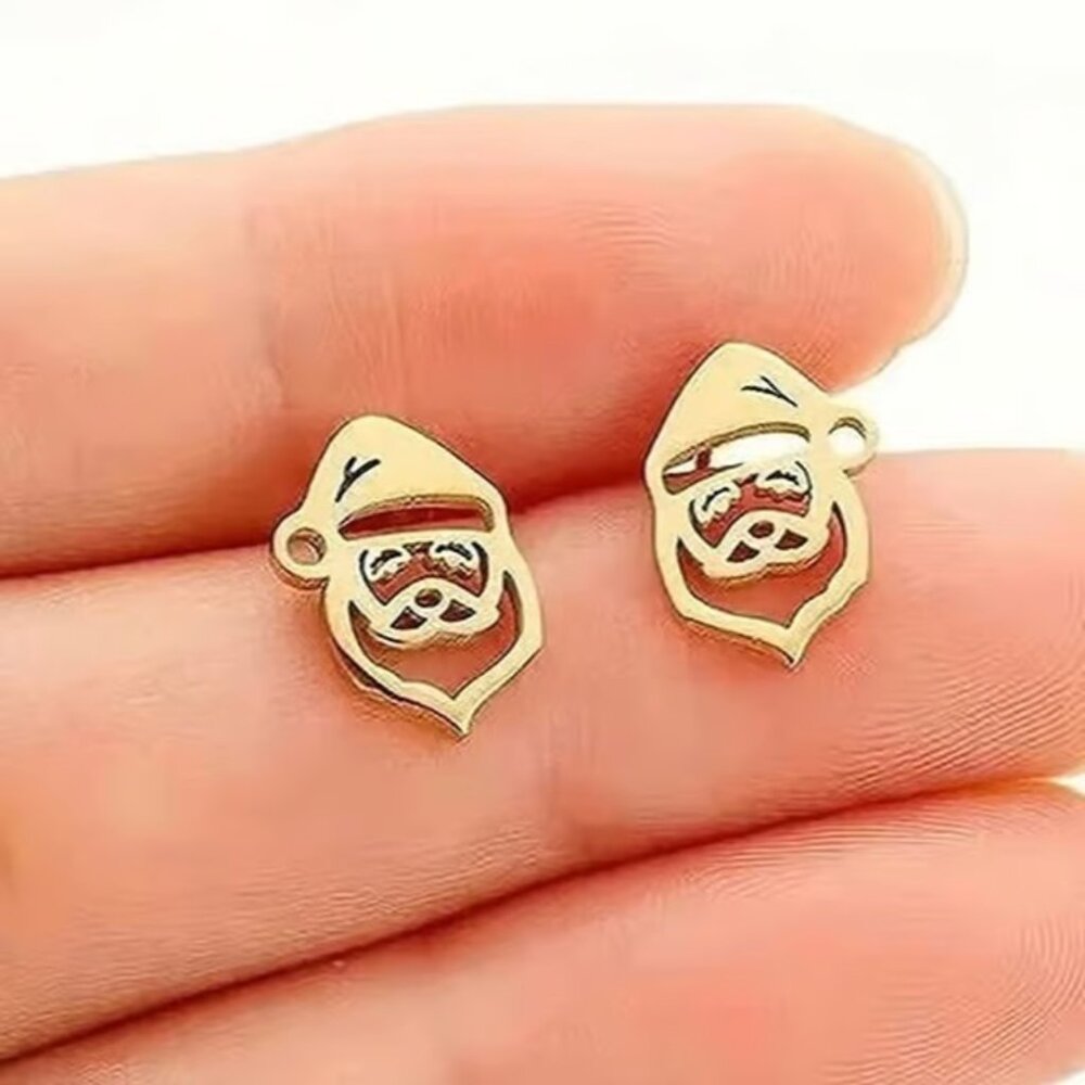 Gold Stainless Steel SANTA CLAUS Christmas Stud Earrings